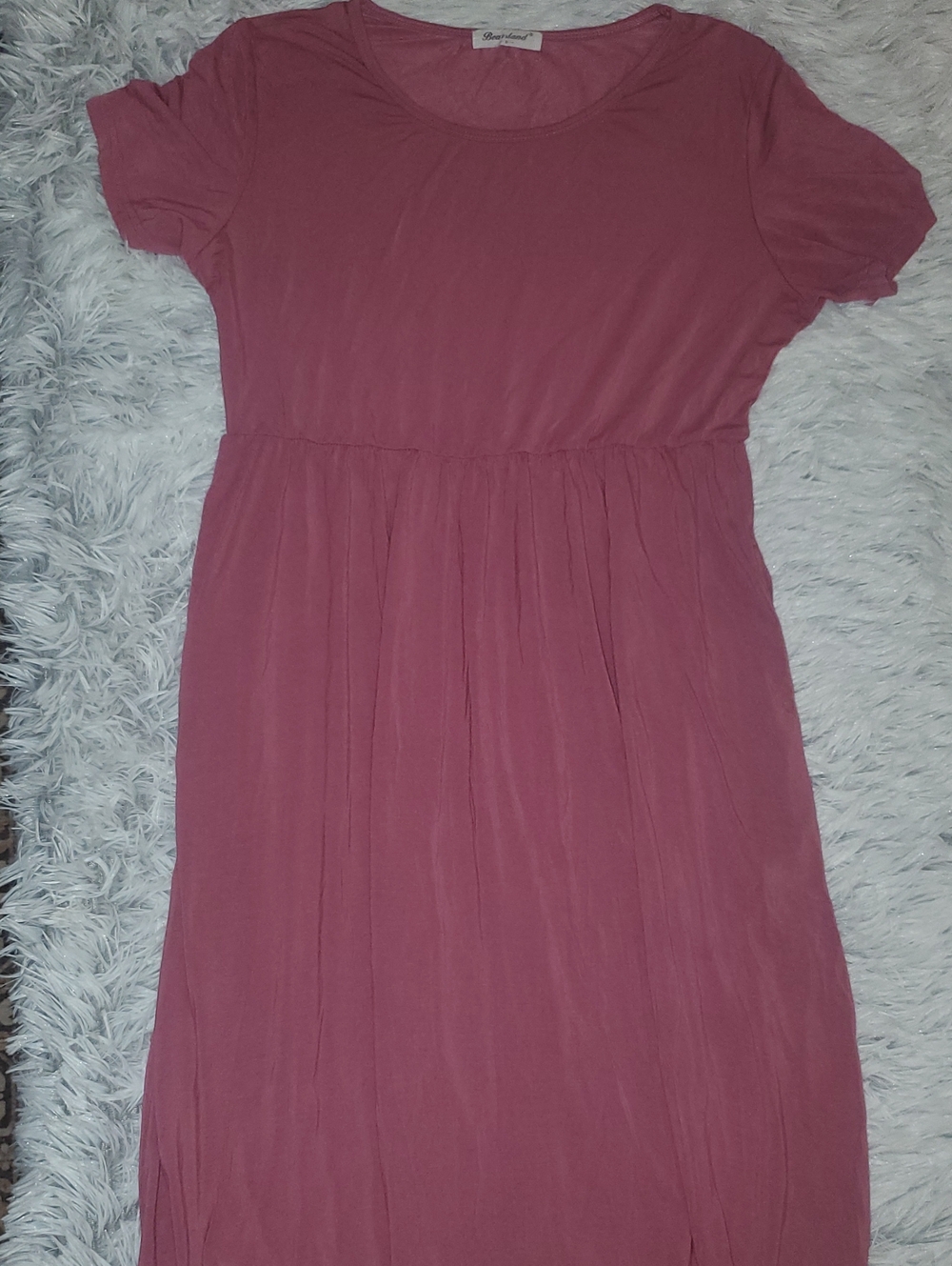 Bearsland Mauve Short Sleeve Gathered Waist Maxi Maternity Dress